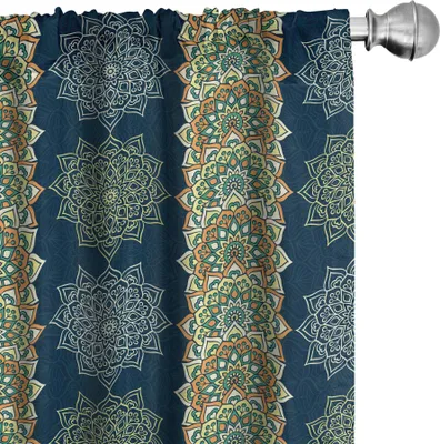 Produktbild von ABAKUHAUS orientalisch Vorhänge, Gardinen, Bohemian Ethnic Henna Motive Vertikale Grenzen marokkanischen osmanischen Kulturen inspiriert, 2 Stück 75 x 175 cm, Mehrfarbig
