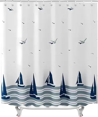 Immagine prodotto di Tenda da doccia, 200 x 200 cm, blu, idrorepellente, in poliestere lavabile, tende da bagno con anelli