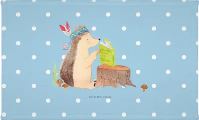 Produktbild von Mr. & Mrs. Panda Flauschtuch Igel Federschmuck - Blau Pastell - Geschenk, handtuch baumwolle, Lagerfeuer, gesichtstuch, Baumwollhandtuch, Tiere, 50x100, Camping, Indianer