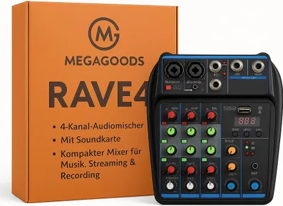 Produktbild von DJ Mixer 4-Kanal Konsole Bluetooth USB 48V Phantom Karaoke System DE.