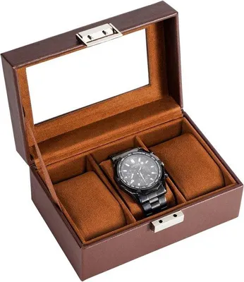 Immagine prodotto di Scatola per orologi da uomo - resistente agli urti - 3 scomparti - marrone