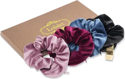 Image de lot de 4 élastiques à cheveux Lolalet Scrunchies avec poche cachée - Noir