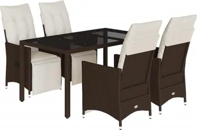 Produktbild von vidaXL 5-tlg. Garten-Bistro-Set mit Kissen Braun Poly Rattan