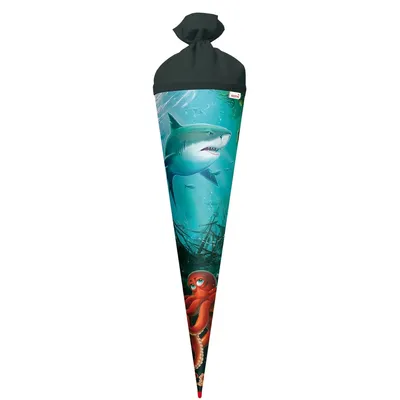 Produktbild von ROTH Schultüte Hai mit Krake 70 cm groß rund Rot(h)-Spitze Filzverschluss Zuckertüte Schulanfang