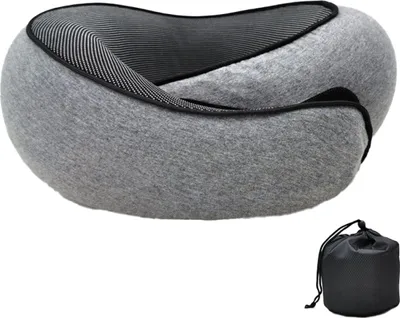 Produktbild von Reise Nackenkissen, Orthopädisches Nackenkissen Schlafen Memory Foam Stoff Ergonomisches Nackenstützkissen(Blumengrauer magischer Aufkleber)