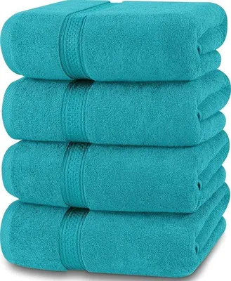 Produktbild von 4er-Set weiches Handtuch, 100% Baumwolle, 27" x 54", sehr absorbierend, Türkis