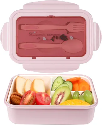 Produktbild von Lunchboxen, Bento-Boxen, auslaufsichere Lunchboxen für Kinder und Erwachsene, Bento-Lunchboxen mit 3 Fächern und Besteck, BPA-freie Lebensmittelbehälter, mikrowellen- und spülmaschinengeeignet