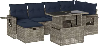 Zdjęcie produktu dla vidaXL 7-częściowa sofa ogrodowa z poduszkami, szara, z polirattanu