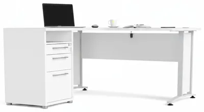 Produktbild von Schreibtisch Alfango, Mehrzweckschreibtisch, Bürotisch für PC, Eckschreibtisch, 159x151 h75 cm, Weiß