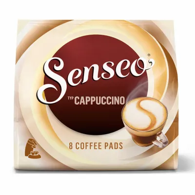Packaging for Senseo Cappuccino coffee pads.