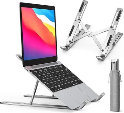Zdjęcie produktu dla Ergonomiczna podstawka pod laptopa – składana, lekka, z regulacją kąta nachylenia – uchwyt na tablet