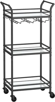 Produktbild von Servierwagen - Barwagen - 3 Spiegelglasböden - 38 x 46,8 x 92 cm - Schwarz