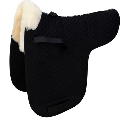 Produktbild von Engel Reitsport Satteldecke SADEK1 Lammfell & Baumwollsteppstoff, Fell in Sattellage, Fellkranz vorne, Schwarz-Med./Natur-D (Dressur)