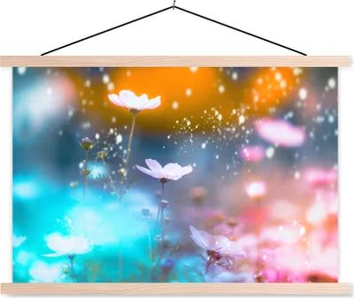 Produktbild von MuchoWow® Textilposter Blumen - Frühling - Farben 120x80 cm mit holzfarbenen Rahmen - Aufhängeset