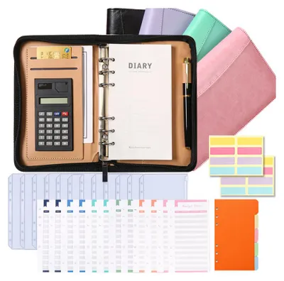 Produktbild von Budget Planner Deutsch, Kunstleder A6 Budget Binder mit Cash Umschläge Rechner, Geld Organizer für Geldsparen (Schwarz)