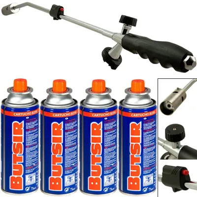 Produktbild von DEUBA® Unkrautbrenner inkl. 4 Butangaskartuschen Bajonettanschluss Piezo Zündung Unkrautvernichter Brenner Abflammgerät