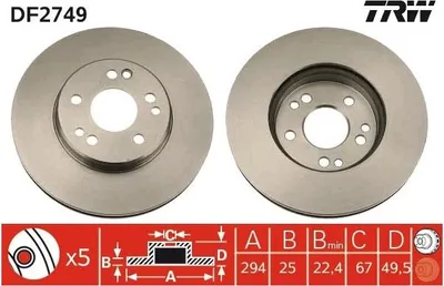 Produktbild von TRW Bremsscheiben (2 Stück) Vorderachse DF2749
