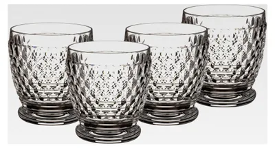 Produktbild von Boston Becher 4er Set, 330 ml, Trinkgläser mit Facettenmuster, Kristallglas für Heiß- und Kaltgetränke, spülmaschinenfest, klar