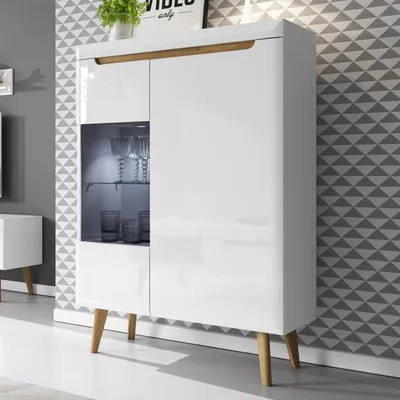 Obrázek produktu pro Komoda, šatní skříň SUDBURRY NWT90 - bílá - lesklá čela - prosklená - šířka 90 cm, výška 134 cm, hloubka 40 cm