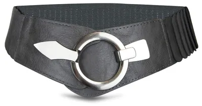Produktbild von Elastischer Damen Taillengürtel, ca. 6 cm breiter Hüftgürtel mit silberner Ring-Schließe, Stretchgürtel, Anthrazit, Größe 75