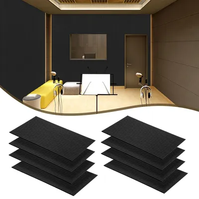 Zdjęcie produktu dla Panele akustyczne Peviasot, filcowe, samoprzylepne, 8 sztuk, 120 x 60 x 0,9 cm, panele ścienne tłumiące dźwięk, z pionowymi rowkami, kolor czarny