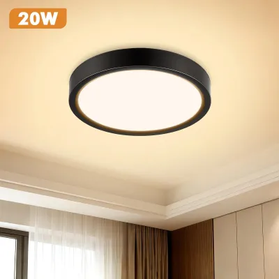 Obrázok produktu pre Čierna LED stropná lampa – Ultra tenké stropné svietidlo – 20 W – 6000 K (studená biela) – Súprava 2 kusov – Materiál: železo a akryl – Bez stmievania