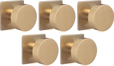 Immagine prodotto di Natural Goods Berlin maniglie per mobili rotonde ACHSE, pomelli per mobili con ⌀35mm, pomelli per armadi adatti a spessori di ante di 15-22mm, maniglie per armadi da cucina, cassettiere, credenze ecc., oro (spazzolato), 5 pezzi