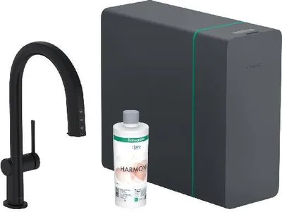 Obrázek produktu pro Hansgrohe Aqittura M91 - Dřezová baterie s výsuvnou koncovkou, SodaSystem, sBox, matná černá 76836670