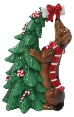 Productafbeelding van Clayre & Eef kerstdecoratie: Hondenfiguur, 23x16x32 cm, groen, kunststof