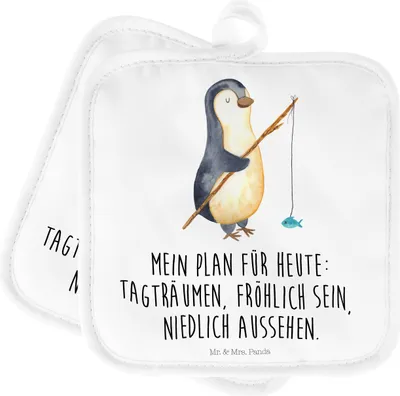 Produktbild von Mr. & Mrs. Panda Topflappen Pinguin Angler - Weiß - Geschenk, Hobby, topfhalter, Geschenkidee, Urlaub, Motiviert, Angeln, Topfuntersetzer, Kochlappen, Set, Doppel