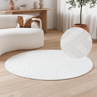 Produktbild von Tapiso Teppich HYGGE Modern Rund Weiß Wohnzimmer Schlafzimmer 80 x 80 cm