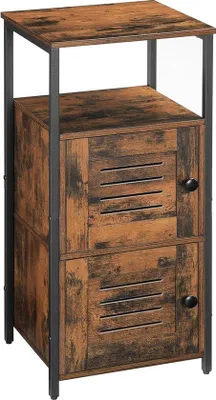 Productafbeelding van Unyqoos® smalle bijzetkast 34 x 30 x 81 cm – Industriële commode met open vak, lamellentje, verstelbaar legplank, vintage hout en zwart metalen frame