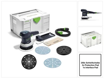 Obrázek produktu pro Excentrická bruska Festool ETS 150/5 EQ-Plus 310 W 150 mm + 250 brusných kotoučů + 2x ochranná podložka + rozhraní + systainer