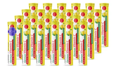 Produktbild von German Vitamin C Brausetabletten 24x20 Stk. – Zitronengeschmack – 180 mg Vitamin C Zuckerfrei – T&D Pharma –  Germany
