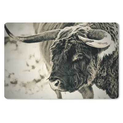 Produktbild von MuchoWow® Mauspad Mousepad Schottischer Highlander - Schnee - Hörner 27x18 cm - Mousepads - Maus Mat - Pad - Mausunterlage - Büroartikel - Desk Matten