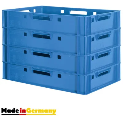 Turm aus 4x Euro-Plastikkiste E1, blau, mit Griff auf jeder Seite, made in EU