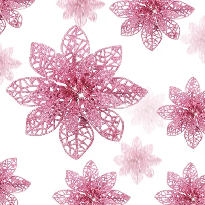Produktbild von Kunstblumen Weihnachtsdeko Weihnachtsblumen - 36 Stück - Rosa Glitzer - Christbaumschmuck