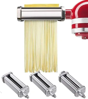 Produktbild von Für KitchenAid Küchenmaschine Pasta-Aufsatz, inklusive Nudelblattrolle, Spaghettischneider und Fettuccine-Schneider, Nudelmaschine，3-teiliges Set