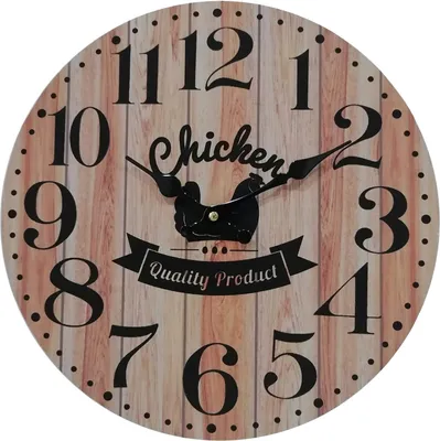 Image de Rebecca Mobili Horloge murale de cuisine en bois brun et noir Ø 33,8 cm