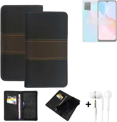 Produktbild von K-S-Trade Handyhülle + Kopfhörer kompatibel mit Vivo Y21s Schutzhülle Walletcase Bookstyle Tasche Schutz Case Hülle Wallet Cover Kunstleder