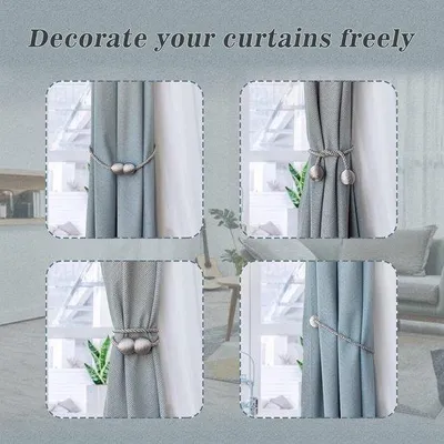 Image de Porte-rideaux magnétiques, gris, lot de 2, décoratifs, pour la maison