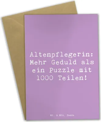 Produktbild von Mr. & Mrs. Panda Glückwunschkarte Spruch Altenpflegerin Geduld - Lavendeltraum - Geschenk, weihnachtskarten, handgefertigte Geschenke, vatertagskarte, Fürsorge, Beruf