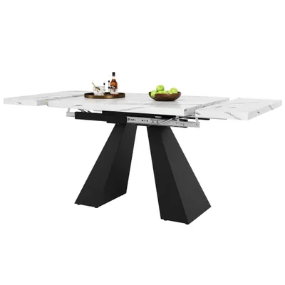 Produktbild von Ausziehbarer Esstisch, 99-159 cm, moderne Marmoroptik, stabile Doppelfußkonstruktion, verstellbare Stabilitätspads