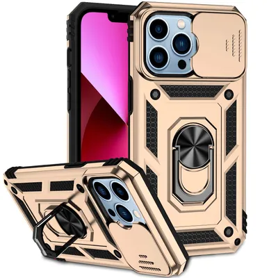 Obrázek produktu pro Pouzdro pro iPhone 13 Pro dvouvrstvé pouzdro s posuvným krytem kamery a prstencovým stojánkem Zlato