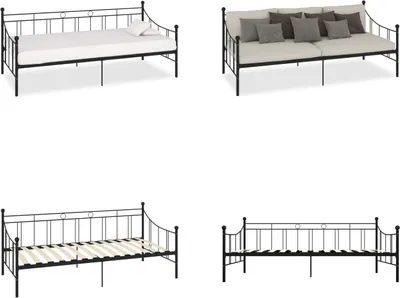 Zdjęcie produktu dla vidaXL Rama łóżka dziennego czarna metalowa 90×200 cm - Rama łóżka dziennego - Rama łóżka dziennego - Łóżko dzienne metalowe - Łóżka dzienne metalowe