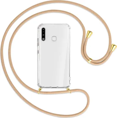 Produktbild von Handykette Backcover-Schutzhülle mit Band (Metall goldfarben) für Samsung Galaxy A70e - beige