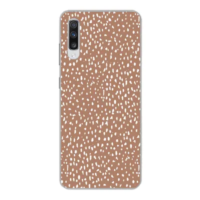 Produktbild von MuchoWow® Handyhülle Schutzhülle Hülle für Samsung Galaxy A70 Polka dots - Weiß - Braun Silikon Softcase Handy Hülle - Schutzhaube