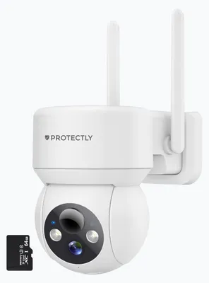 Productafbeelding van Protectly® Bewakingscamera Voor Buiten – 2K HD 3MP - 64GB SD - Buiten Camera Met Nachtzicht – Buitencamera - Beveiligingscamera Buiten - Met WiFi en APP 2.4/5 GHz