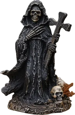 Produktbild von Sensenmann-Statue, Halloween, schwarze Horror-Robe, Skulptur, gotische Harzfigur Santa Muerte für Halloween, Innen-, Bücherregal- und Schreibtisch-Dekoration
