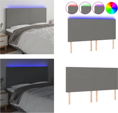 Produktbild von vidaXL LED Kopfteil Dunkelgrau 160x5x118/128 cm Stoff - LED Kopfteil - LED Kopfteile - Kopfteil - Bett-Kopfteil